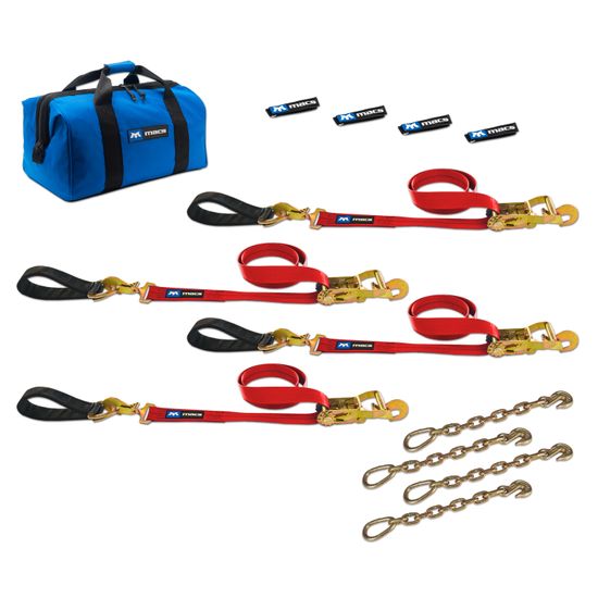 513220 2 x 10 Ultra Pack Tie-Down Straps with Detachable Axle Straps Direct Hook Ends  Chain Extensions - Red