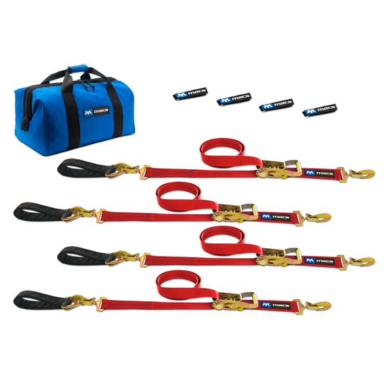 513268 Two 6  Two 8 Ultra Pack Tie-Down Straps with Detachable Axle Straps Sewn Fixed Ends - Red