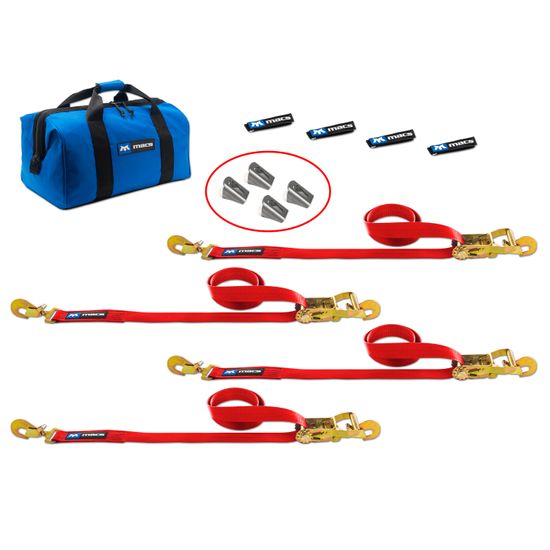 513280 2 x 8 Tie-Down Strap Pack with Direct Hook Ends  Weld-On Axle Housing Brackets - Red