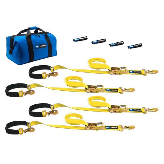 514108 2 x 8 Super Pack Tie-Down Strap Kit with Integrated Axle Straps Sewn Fixed Ends - Yellow