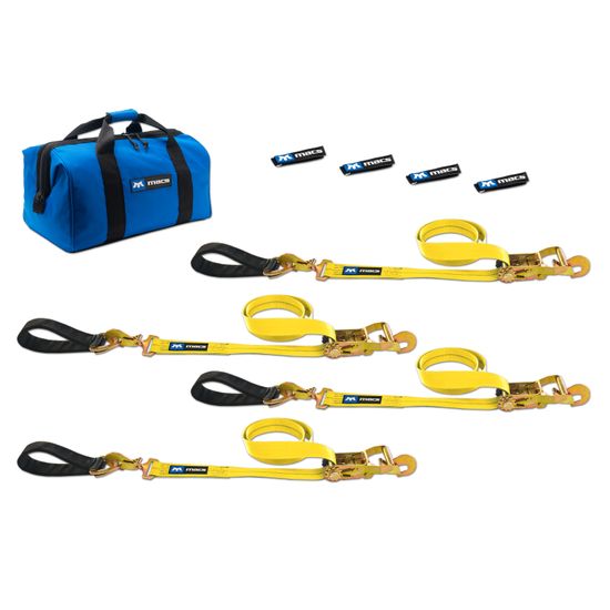 514217 Two 6  Two 8 Ultra Pack Tie-Down Straps with Detachable Axle Straps Direct Hook Ends - Yellow