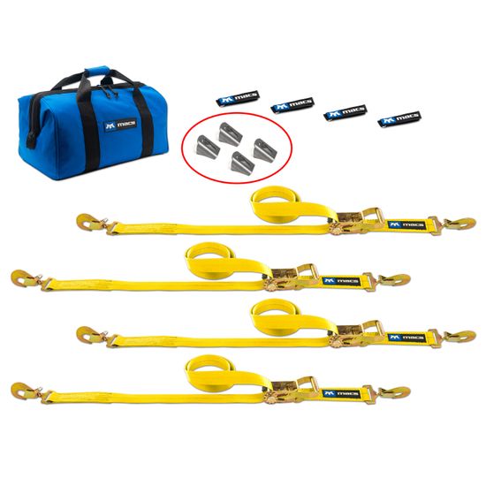 514281 2 x 8 Tie-Down Strap Pack with Sewn Fixed Ends  Weld-On Axle Housing Brackets - Yellow