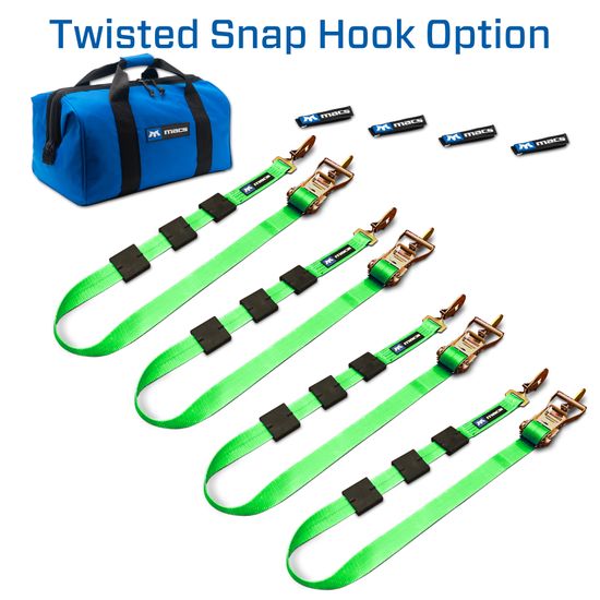 515000 2 x 10 Tire Block Strap Pack with Twisted Snap Hook Ends - Lime Green