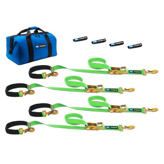 515108 2 x 8 Super Pack Tie-Down Strap Kit with Integrated Axle Straps Sewn Fixed Ends - Lime Green
