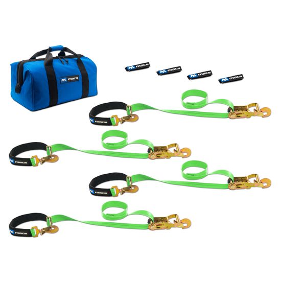 515167 Two 6  Two 8 Super Pack Tie-Down Strap Kit with Integrated Axle Straps Direct Hook Ends - Lime Green