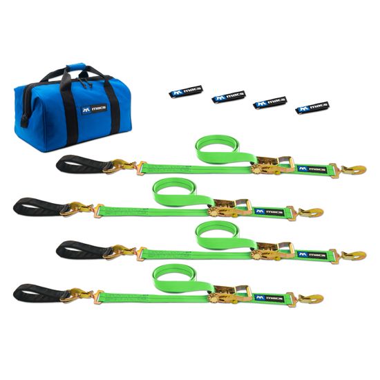 515268 Two 6  Two 8 Ultra Pack Tie-Down Straps with Detachable Axle Straps Sewn Fixed Ends - Lime Green