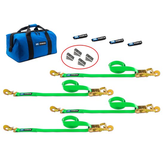 515270 2 x 6 Tie-Down Strap Pack with Direct Hook Ends  Weld-On Axle Housing Brackets - Lime Green