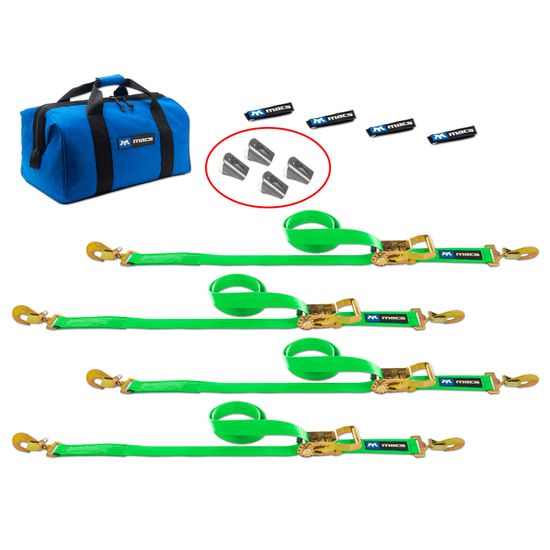 515281 2 x 8 Tie-Down Strap Pack with Sewn Fixed Ends  Weld-On Axle Housing Brackets - Lime Green