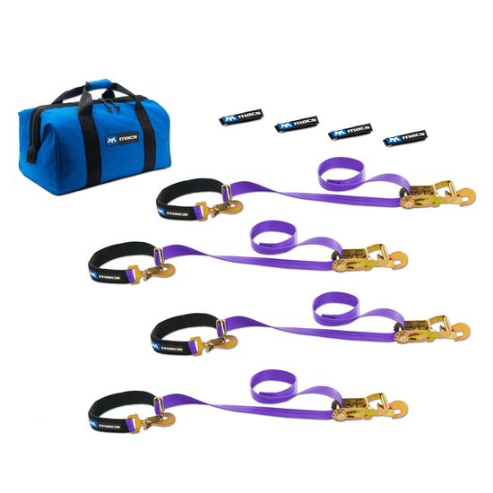 516118 2 x 8 Super Pack Tie-Down Strap Kit with Integrated Axle Straps Direct Hook Ends - Purple