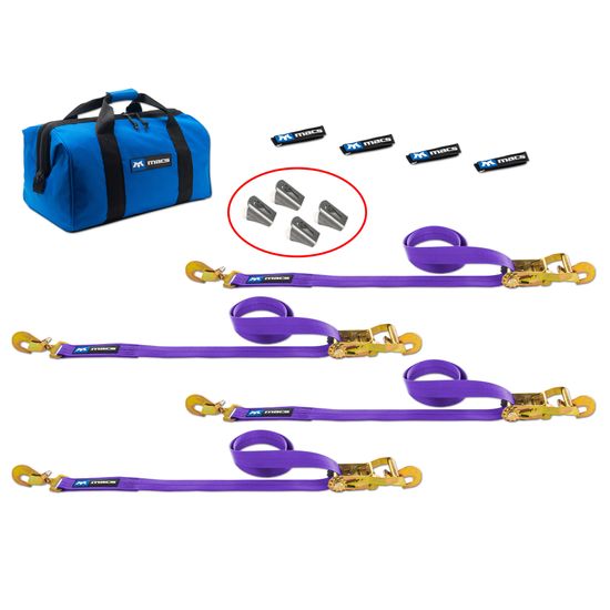 516280 2 x 8 Tie-Down Strap Pack with Direct Hook Ends  Weld-On Axle Housing Brackets - Purple