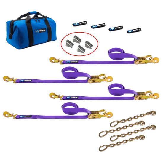 516282 2 x 8 Tie-Down Strap Pack with Direct Hook Ends Chain Extensions  Weld-On Axle Housing Brackets - Purple