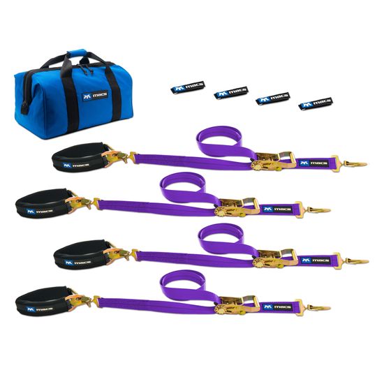 516608 2 x 8 Pro Pack Premium Tie-Down Strap Kit with 24 Axle Strap Sewn Fixed Ends - Purple