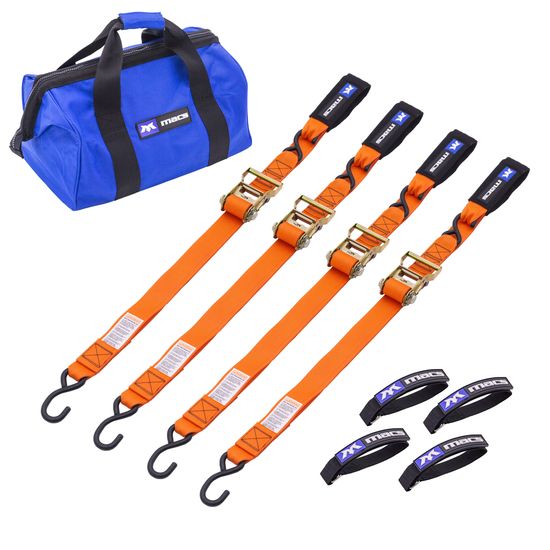 518011 2 x 6 Motorcycle Ratchet Pack with Integrated Soft Loops S-Hooks - Orange