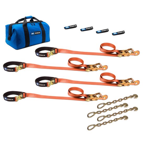 518101 2 x 8 UTV Tie-Down Pack with Direct Hook  Chain Extension - Orange