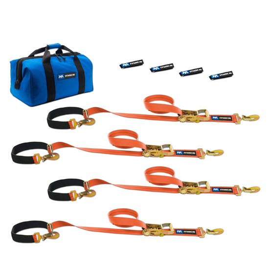 518168 Two 6  Two 8 Super Pack Tie-Down Strap Kit with Integrated Axle Straps Sewn Fixed Ends - Orange