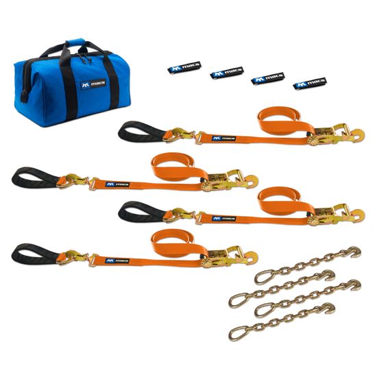 518220 2 x 10 Ultra Pack Tie-Down Straps with Detachable Axle Straps Direct Hook Ends  Chain Extensions - Orange