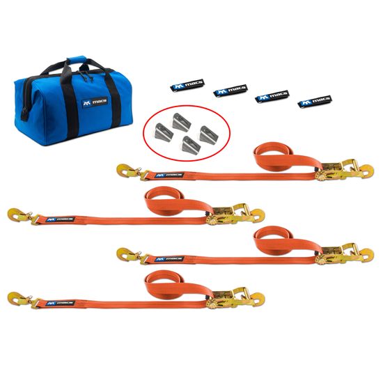 518280 2 x 8 Tie-Down Strap Pack with Direct Hook Ends  Weld-On Axle Housing Brackets - Orange
