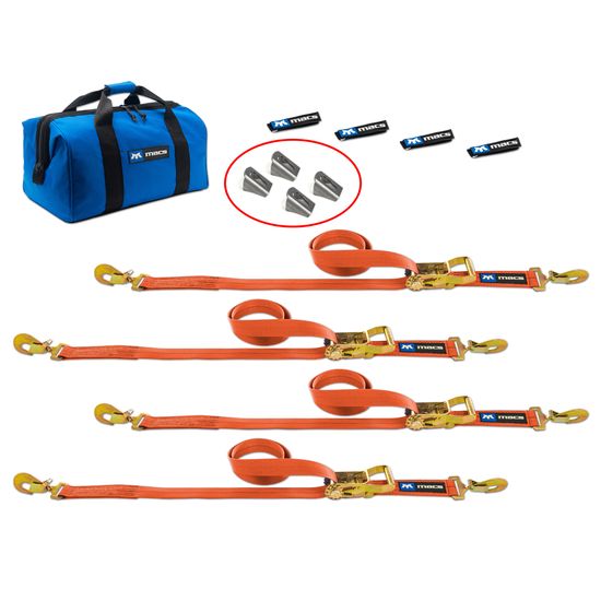 518281 2 x 8 Tie-Down Strap Pack with Sewn Fixed Ends  Weld-On Axle Housing Brackets - Orange