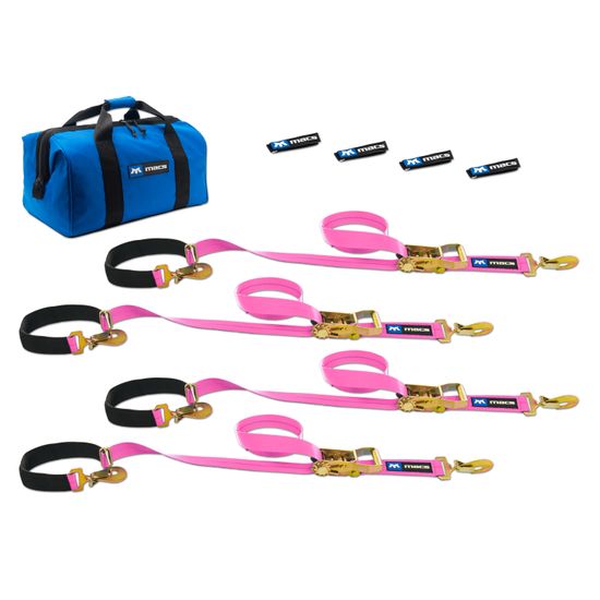 519106 2 x 6 Super Pack Tie-Down Strap Kit with Integrated Axle Straps Sewn Fixed Ends - Pink