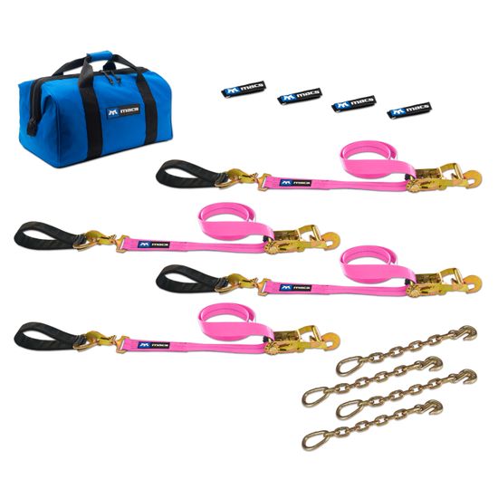 519226 2 x 6 Ultra Pack Tie-Down Straps with Detachable Axle Straps Direct Hook Ends  Chain Extensions - Pink