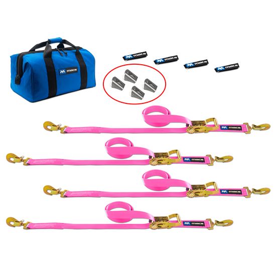 519281 2 x 8 Tie-Down Strap Pack with Sewn Fixed Ends  Weld-On Axle Housing Brackets - Pink