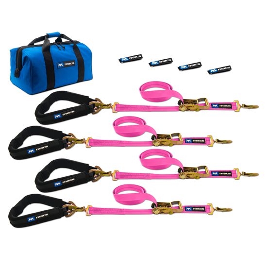 519648 2 x 8 Pro Pack Premium Tie-Down Strap Kit with 40 Axle Strap Sewn Fixed Ends - Pink