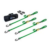 510405 1 x 6 Motorcycle Ratchet Tie-Down Pack with Integrated Soft Loops S-Hooks - Lime Green