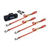 510408 1 x 6 Motorcycle Ratchet Tie-Down Pack with Integrated Soft Loops S-Hooks - Orange