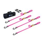 510409 1 x 6 Motorcycle Ratchet Tie-Down Pack with Integrated Soft Loops S-Hooks - Pink