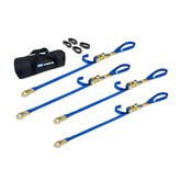 510442 1 x 6 Motorcycle Ratchet Tie-Down Pack with Integrated Soft Loops Flat Snap Hooks - Blue