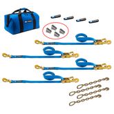 512282 2 x 8 Tie-Down Strap Pack with Direct Hook Ends Chain Extensions  Weld-On Axle Housing Brackets - Blue