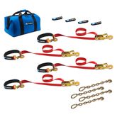 513127 Two 6  Two 8 Super Pack Tie-Down Strap Kit with Integrated Axle Straps Direct Hook Ends  Chain Extensions - Red