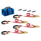 513167 Two 6  Two 8 Super Pack Tie-Down Strap Kit with Integrated Axle Straps Direct Hook Ends - Red