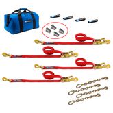 513272 2 x 6 Tie-Down Strap Pack with Direct Hook Ends Chain Extensions  Weld-On Axle Housing Brackets - Red