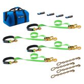 515127 Two 6  Two 8 Super Pack Tie-Down Strap Kit with Integrated Axle Straps Direct Hook Ends  Chain Extensions - Lime Green