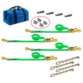 515282 2 x 8 Tie-Down Strap Pack with Direct Hook Ends Chain Extensions  Weld-On Axle Housing Brackets - Lime Green