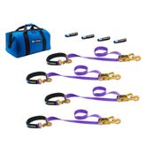 516118 2 x 8 Super Pack Tie-Down Strap Kit with Integrated Axle Straps Direct Hook Ends - Purple