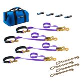 516127 Two 6  Two 8 Super Pack Tie-Down Strap Kit with Integrated Axle Straps Direct Hook Ends  Chain Extensions - Purple
