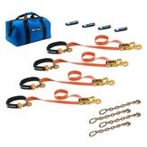 518126 2 x 6 Super Pack Tie-Down Strap Kit with Integrated Axle Straps Direct Hook Ends  Chain Extensions - Orange