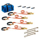 518127 Two 6  Two 8 Super Pack Tie-Down Strap Kit with Integrated Axle Straps Direct Hook Ends  Chain Extensions - Orange