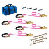 519127 Two 6  Two 8 Super Pack Tie-Down Strap Kit with Integrated Axle Straps Direct Hook Ends  Chain Extensions - Pink