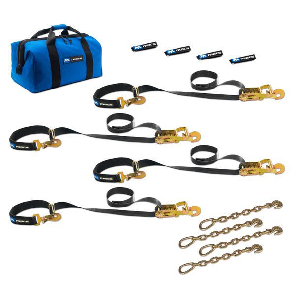 Two 6' & Two 8' Super Pack Tie-Down Strap Kit with Integrated Axle