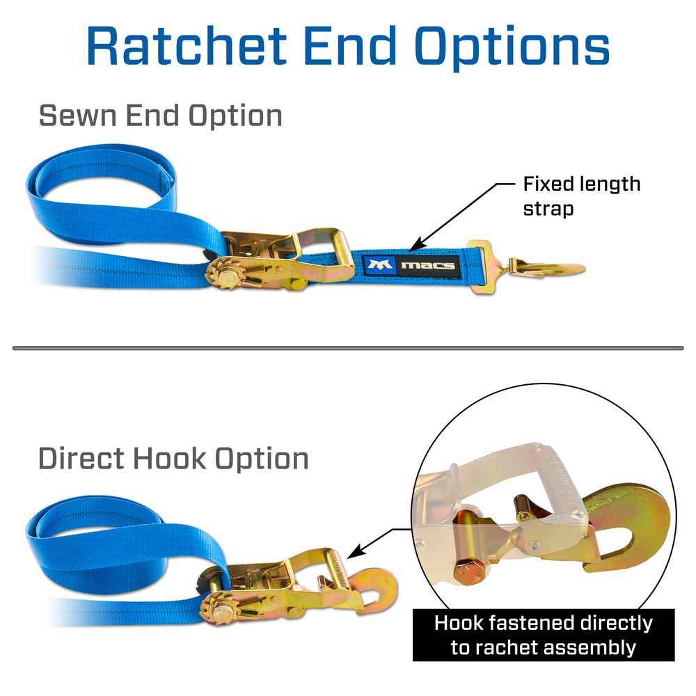 thumbnail image 2 of Tie 4 Safe Axle Straps – 2" X 8', Ratchet Tie Downs With Snap Hooks, 10,000 Lb Breaking Strength, USA Made 2 of 4